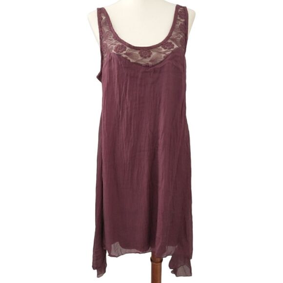 H Trend Asymmetrical Silk Dress XS Shift Boho Italy Fairygrunge Crochet Fairy - Picture 3 of 16
